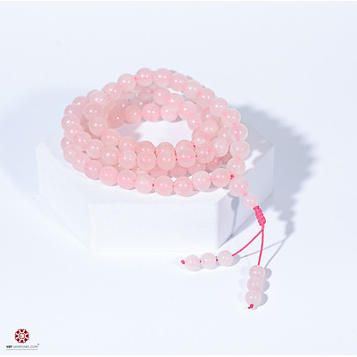 Vòng tràng hạt 108 viên đá thạch anh hồng 